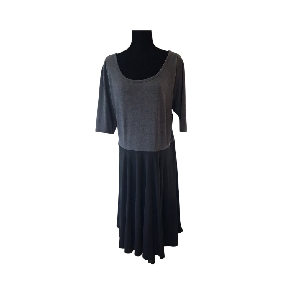 LuLaRoe NICOLE Dress Gray and Black Fit & Flare Short Sleeve Women Size 3XL #059
